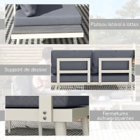 Outsunny Salon de jardin 3 pièces – Canapé d'angle modulable avec assise réglable, coussins confort, table effet bois – Gris(m-9)