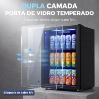 HOMCOM Frigorífico de Bebidas 70 L com Porta de Vidro Duplo Iluminação LED 2 Prateleiras Ajustáveis para 70 Latas(m-6)