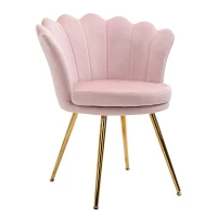 HOMCOM Scaun de Sufragerie Tip Scoică Stil Vintage din Catifea cu Picioare Aurite Roz(m-1)