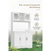 HOMCOM Küchenschrank, Skandinavisches Design, 4 Schränke, verstellbare Regale, Glastüren, offene Fläche, Spanplatte, MDF, Weiß(m-8)