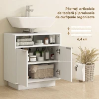 HOMCOM Dulap pentru sub chiuvetă cu raft interior reglabil și raft deschis, din lemn, 60x33x63 cm, alb(m-6)