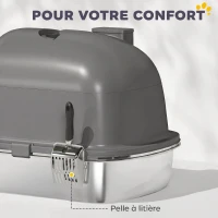 PawHut Maison de Toilette pour Chat Bac à Litière Fermé, Nettoyage facile, Bac Acier Inoxydable, 52,4x41,3x39,9cm, gris foncé(m-6)