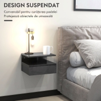 Set 2 noptiere suspendate cu sertar și poliță, negru lucios