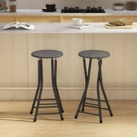 HOMCOM 2er-Set Klappbare Barhocker, Runde Barstühle mit Doppel-Fußstütze, Stahlgestell, Schwarz(m-6)
