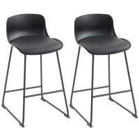 HOMCOM Modern Bar Stools Set of 2, PU Leather Barstools, Counter Height Kitchen Chairs for Breakfast Bars, Dining Room, Black(m-10)