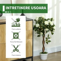 Outsunny Plantă artificială de trandafir cu 21 de flori și ghiveci umplut cu ciment și mușchi, Ø18x90 cm, albă(m-6)