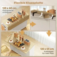 HOMCOM Îlot Central Cuisine avec Plateau Rabattable, Roulettes, 2 Tiroirs, Portes à Fermeture Douce, Porte-Serviettes, Blanc(m-5)