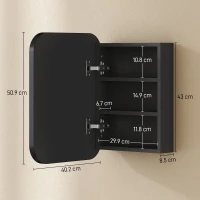 HOMCOM Dulap cu Oglindă și 2 Rafturi Reglabile, din Lemn și Sticlă, 40,2x10,2x50,9 cm, Negru(m-3)