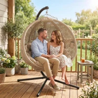 Outsunny Round Egg Basket Chair, with Steel Stand, Sand(m-9)