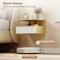 HOMCOM Juego de 2 Mesitas de Noche Flotantes con Cajón Montado en la Pared 35x32x22,5 cm Roble y Blanco(m-5)
