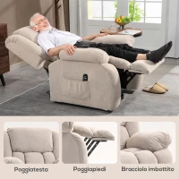 HOMCOM Poltrona Alzapersona Massaggiante e Reclinabile con 2 Tasche e Telecomando, 93x104x105 cm, Beige(m-8)