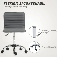 HOMCOM Scaun de Birou Ergonomic din Piele PU, cu Înălțime Reglabilă, Șezut Rotativ și Roți, Gri Închis(m-6)