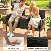 Outsunny Divanetto per Esterni 2 Posti con Tavolino da Caffè, in Acciaio e Rattan PE, 137x59x82 cm, Nero(m-6)