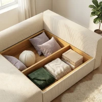 HOMCOM Schlafsofa 190x150cm 3-Sitzer Sofa mit Schlaffunktion, Kissen, Stauraum, Cord-Optik für Wohnzimmer, Beige(m-5)