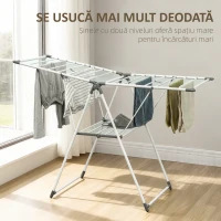 HOMCOM Uscător de Rufe cu 2 Niveluri Reglabil pe 4 Înălțimi, Uscător cu Picioare Antiderapante din Metal și Plastic, 156,5x61,5x97 cm, Alb(m-4)