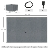 Outsunny 4 parois latérales pour pavillon de jardin tonnelle rigide 300 x 300 cm protéger de la pluie vent soleil gris(m-3)