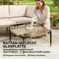 Outsunny Polyrattan Gartenmöbel Set 5-teilig mit 2 Eckstühlen, 2 Hocker und Tisch Breit & Tief Sitz abnehmbar Kissen Khaki(m-8)