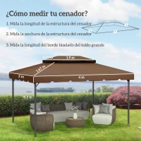 Outsunny Toldo de Recambio para Cenador 4x3 m con Techo Doble Orificios de Drenaje Solo Toldo NO Incluye Marco Café(m-3)