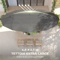 Outsunny Ombrellone da Giardino Doppio da Giardino 4.6x2.7 m a 12 Stecche con Prese d'Aria e Manovella, Ombrellone per Esterno in Acciaio e Poliestere, Anti UV, per Balcone e Terrazza, Grigio(m-4)