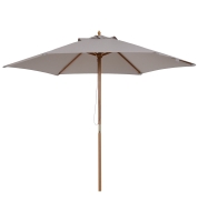 Outsunny Sombrilla de Jardín Ø250x230 cm Parasol de Terraza con Marco de Madera 6 Varillas Sistema de Cuerda e Impermeable Gris