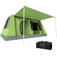 Outsunny Tente de camping avec porche pour 4 personnes légère portable, facile à Installer, sac de transport et crochet, vert(m-11)