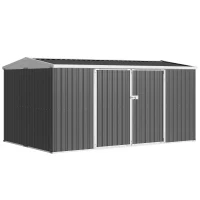 Outsunny 14 x 8ft Outdoor Garden Metal Storage Shed with Lockable Door, Tool Storage Box for Garden, Patio and Lawn, Grey(m-1)