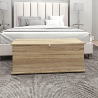 HOMCOM Banco de Arrumação com Dobradiça de Segurança Estilo Moderno para Corredor Quarto Sala 100x40x40 cm Carvalho(m-7)
