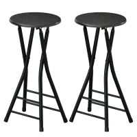 HOMCOM 2er-Set Klappbare Barhocker, Runde Barstühle mit Doppel-Fußstütze, Stahlgestell, Schwarz(m-7)