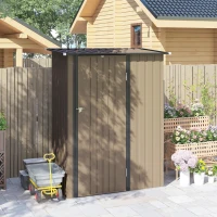 Outsunny Capanno Porta Attrezzi in Metallo con Tetto Inclinato e Porta Bloccabile, 142x86x189 cm, Marrone(m-9)
