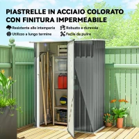Outsunny Capanno Porta Attrezzi in Metallo con Tetto Inclinato e Porta Bloccabile, 142x86x189 cm, Grigio Chiaro(m-5)