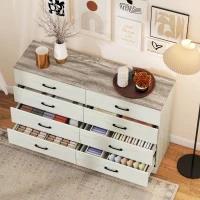 HOMCOM Comodă 8 Sertare Modernă din Lemn, 140x40x86 cm, Nuc și Gri Deschis(m-8)