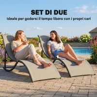 Outsunny Set 2 Sdraio da Giardino Pieghevoli, Lettino Prendisole in Alluminio e Textilene, 61x165x63cm(m-7)