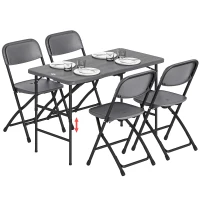Outsunny Set Tavolo Regolabile e 4 Sedie da Giardino Pieghevoli in HDPE Effetto Legno, Grigio Scuro(m-11)