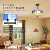 HOMCOM Tiffany Style Ceiling Light, Vintage Chandelier with 3 E27 Sockets, Semi Flush Mount for Living Room, Bulbs Not Included(m-4)