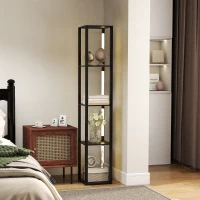 HOMCOM Lampada da Terra con 4 Ripiani, 3 Luminosità Regolabili e Interruttore a Pedale, 29x29x163 cm, Nero(m-11)