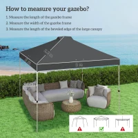 Outsunny Gazebo Roof Replacement UV50+ Waterproof Pop Up Canopy Cover with 8 Drainage Holes 3 x 3 m Dark Grey(m-3)