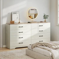 HOMCOM Comodă 8 Sertare Modernă din Lemn, 140x40x86 cm, Nuc și Gri Deschis(m-2)