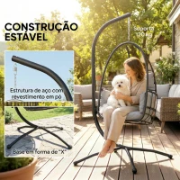 Outsunny Cadeira Suspensa Tipo Ovo com Suporte Cesto Dobrável Apoio de Cabeça Almofada Bolso Lateral Capacidade 120 kg Cinzento Escuro(m-5)