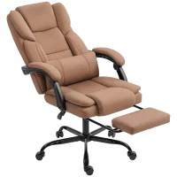 HOMCOM Scaun de Birou Ergonomic Reclinabil 140° cu Suport pentru Picioare și Pernă, Scaun de Birou din Piele Ecologică Rezistentă, Ușor de Curățat, Cotiere Căptușite, Rotativ și Reglabil pe Înălțime, Maro(m-11)