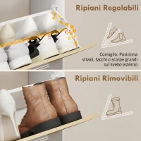 HOMCOM Mobile Portascarpe con 2 cassetti ribaltabili e ripiani, Bianco e Legno Naturale.(m-6)
