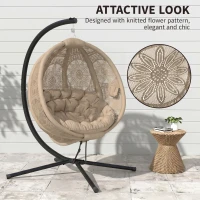 Outsunny Round Egg Basket Chair, with Steel Stand, Sand(m-5)
