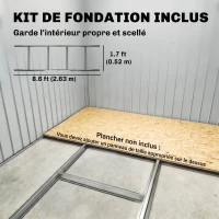 Outsunny Abri de jardin en acier galvanisé XXL 3,6 m² avec kit de fondation 280 x 130 x 172 cm, cabane de jardin cabanon rangement outils avec portes coulissantes verrouillables aérations, noir(m-6)