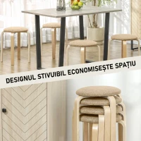 HOMCOM Polsterhocker im 4er-Set, stapelbar, lackierte Oberfläche, Holzbeine, Khaki(m-4)
