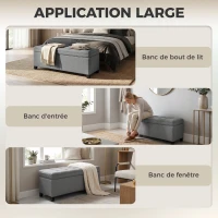 HOMCOM Banc de rangement 112L banquette bout de lit en tissu de lin, siège capitonné, 120 x 40 x 48 cm, gris foncé(m-9)