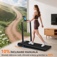 SPORTNOW Bandă de Alergat Pliabilă cu Inclinare Reglabilă, Viteză 1-10 km/h, Display LED și Telecomandă, Negru(m-5)