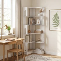 HOMCOM Scaffale Portaoggetti a 6 livelli, Libreria ad Angolo con Pannelli Laterali ad Arco, 60x60x165,5 cm, Bianco(m-4)
