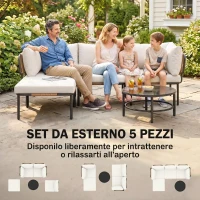 Outsunny Set Giardino 5 Pezzi, Rattan Componibile L con Cuscini, Colore Cachi(m-4)