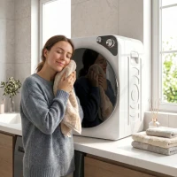 HOMCOM 5kg Vented Tumble Dryer, 1000W Compact Tumble Dryer with 5 Drying Modes, Stainless Steel Tub, White(m-2)
