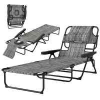 Outsunny Chaise longue de jardin pliante dossier réglable sur 4 niveaux, trou de lecture et appui-tête 72L x 194l x 31H cm Gris