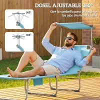 Outsunny Set de 2 Tumbonas Plegables Reclinables con Dosel 360° Orificio Facial Bolsillo Lateral y Textilene 550 g/m² Azul(m-4)